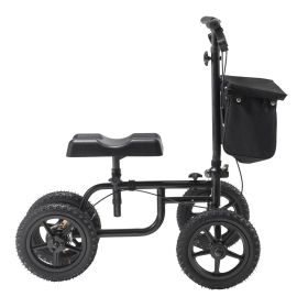Folding Knee Scooter, Carbon Steel Steerable Knee Walker with Height-Adjustable Handlebar & Knee Pad, 12" All-Terrain Wheel, Dual Brakes